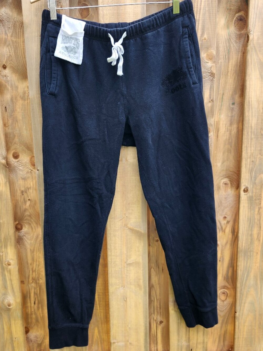 ROOTS SWEAT PANTS Women's Large Black with Beaver on Side With Pouch